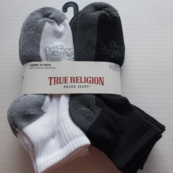 TRUE RELIGION Ladies HALF CUSHION QUARTER SOCKS, 10 Pack - Picture 1 of 7